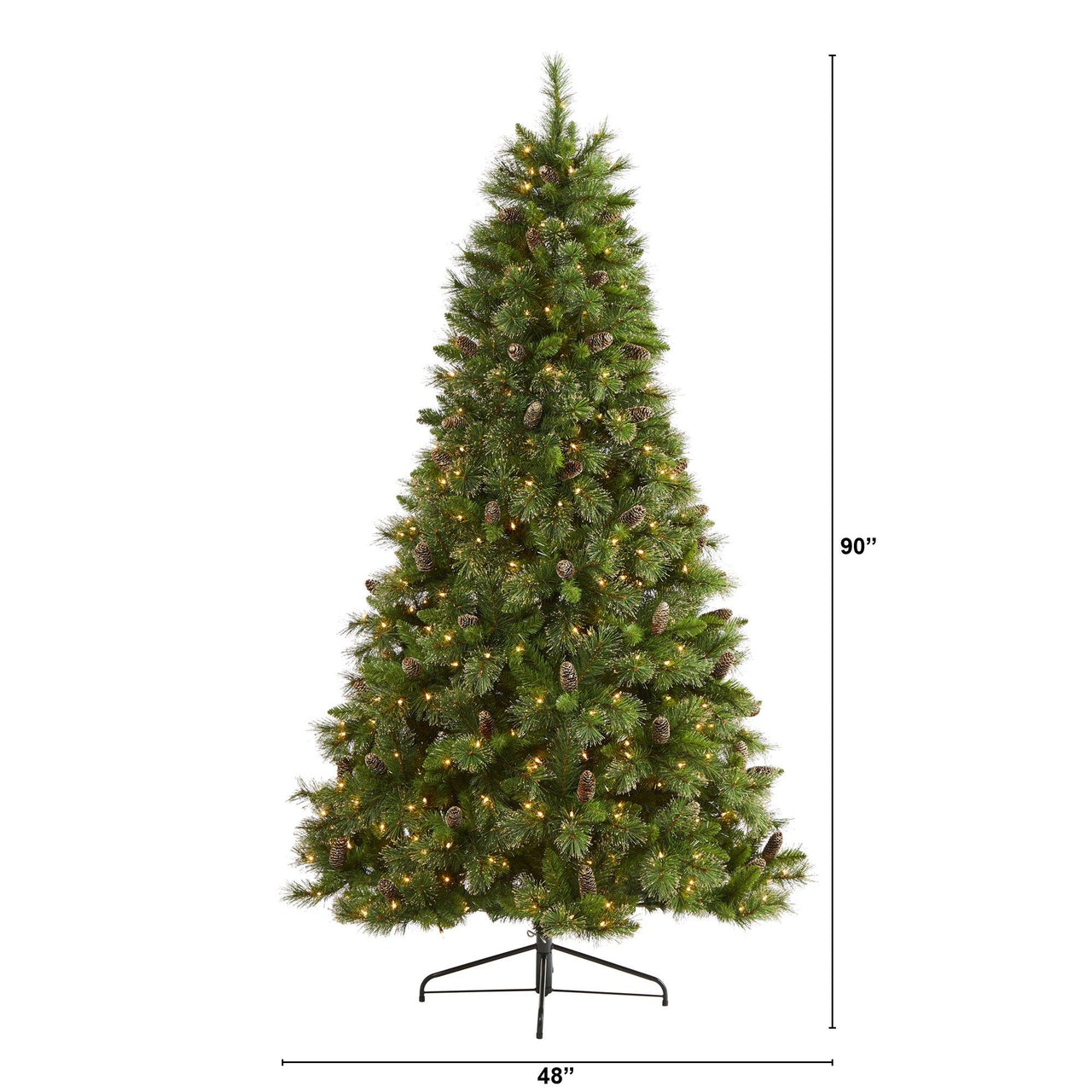 7.5’ Golden Tip Washington Pine Artificial Christmas Tree with 600 Clear Lights, Pine Cones and 1568 Bendable Branches - The Fox Decor