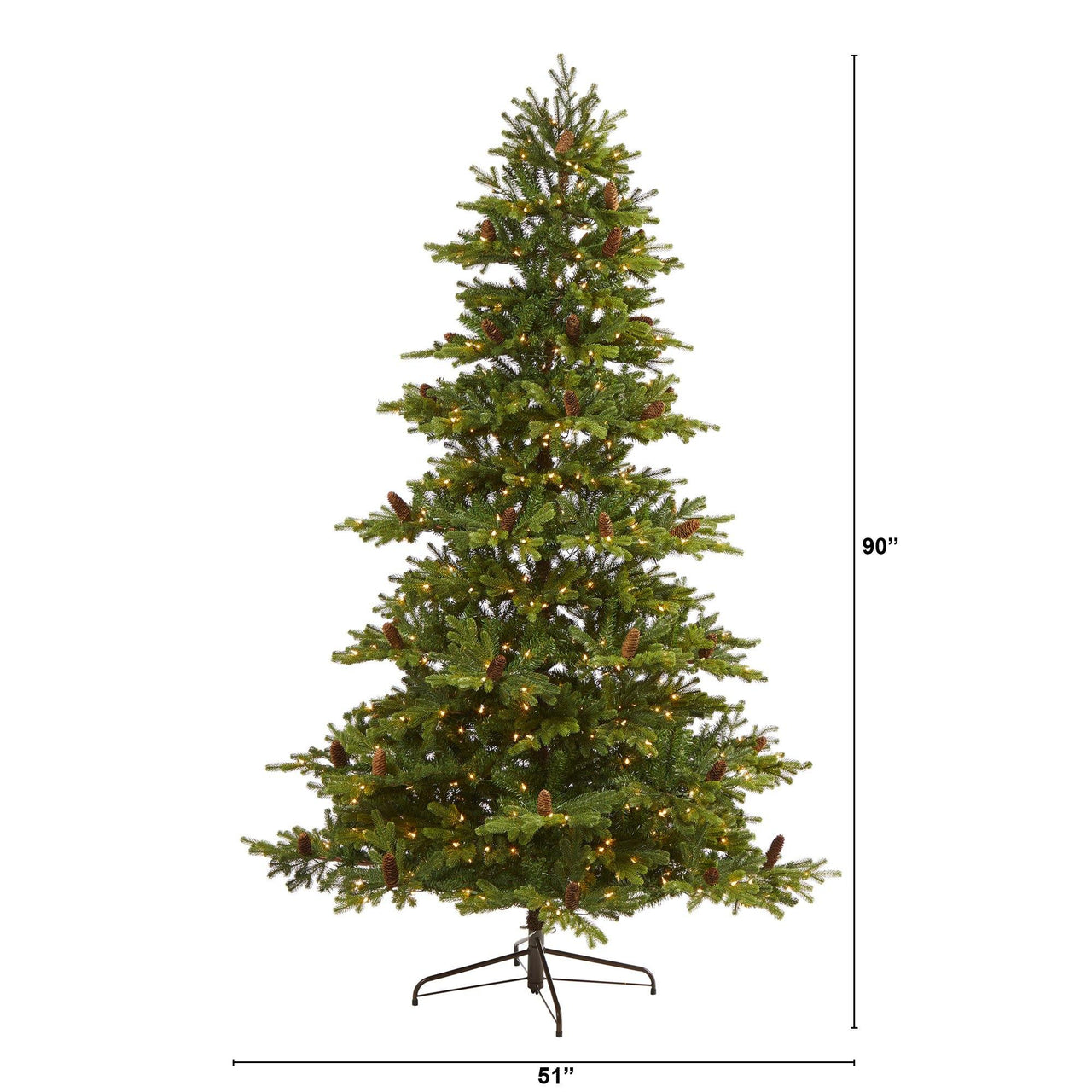 7.5’ Yukon Mountain Fir Artificial Christmas Tree with 600 Clear Lights, Pine Cones and 1740 Bendable Branches - The Fox Decor