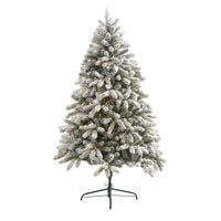 Thumbnail for 6’ Flocked South Carolina Spruce Artificial Christmas Tree with 450 Clear Lights and 925 Bendable Branches