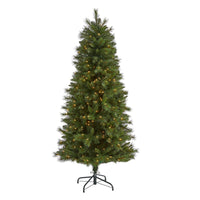 Thumbnail for 6’ Slim West Virginia Mountain Pine Artificial Christmas Tree with 300 Clear Lights and 629 Bendable Branches