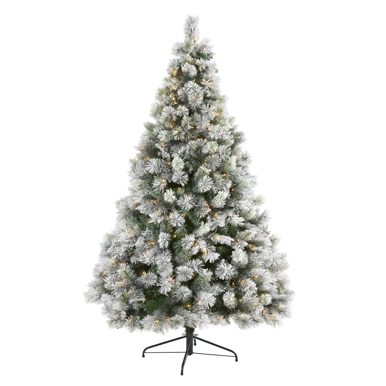 7’ Flocked Oregon Pine Artificial Christmas Tree with 400 Clear Lights and 834 Bendable Branches