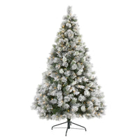 Thumbnail for 7’ Flocked Oregon Pine Artificial Christmas Tree with 400 Clear Lights and 834 Bendable Branches