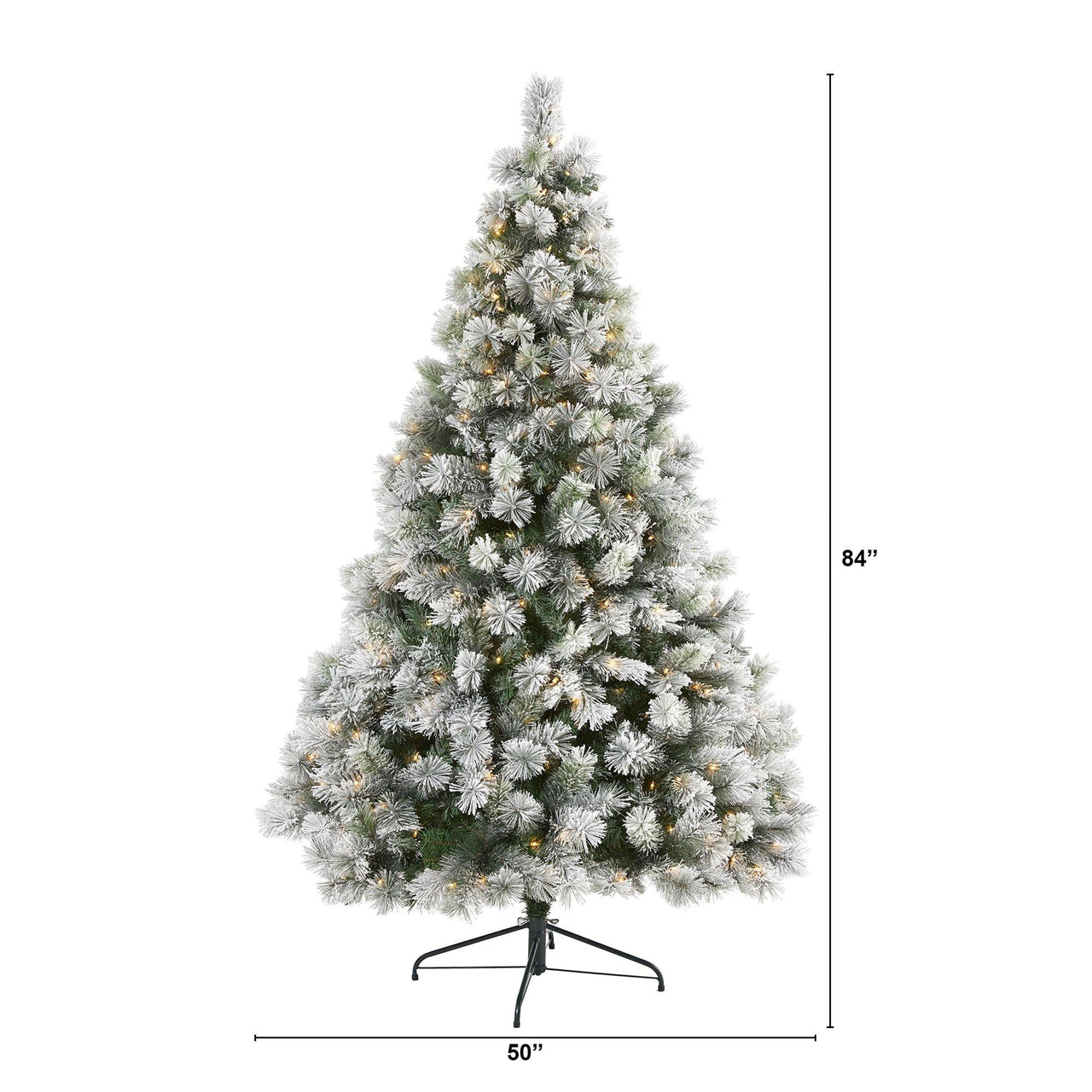 7’ Flocked Oregon Pine Artificial Christmas Tree with 400 Clear Lights and 834 Bendable Branches - The Fox Decor