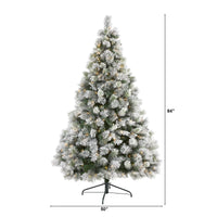 Thumbnail for 7’ Flocked Oregon Pine Artificial Christmas Tree with 400 Clear Lights and 834 Bendable Branches - The Fox Decor