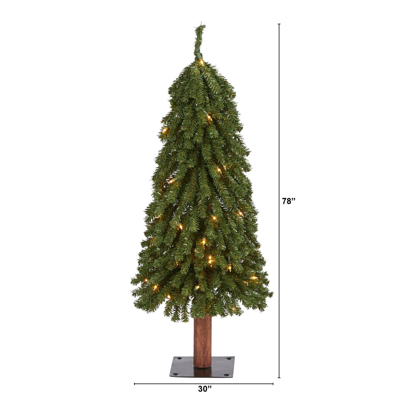 3’ Grand Alpine Artificial Christmas Tree with 50 Clear Lights and 193 Bendable Branches on Natural Trunk - The Fox Decor