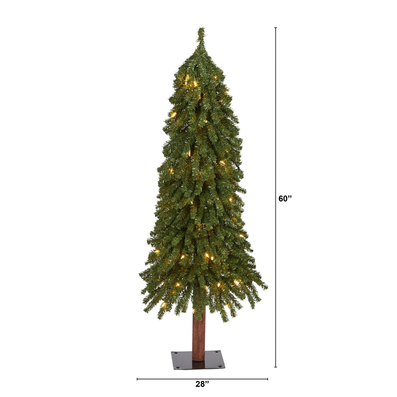 4’ Grand Alpine Artificial Christmas Tree with 100 Clear Lights and 361 Bendable Branches on Natural Trunk - The Fox Decor