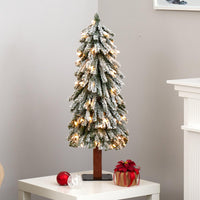 Thumbnail for 3’ Flocked Grand Alpine Artificial Christmas Tree with 50 Clear Lights and 193 Bendable Branches on Natural Trunk