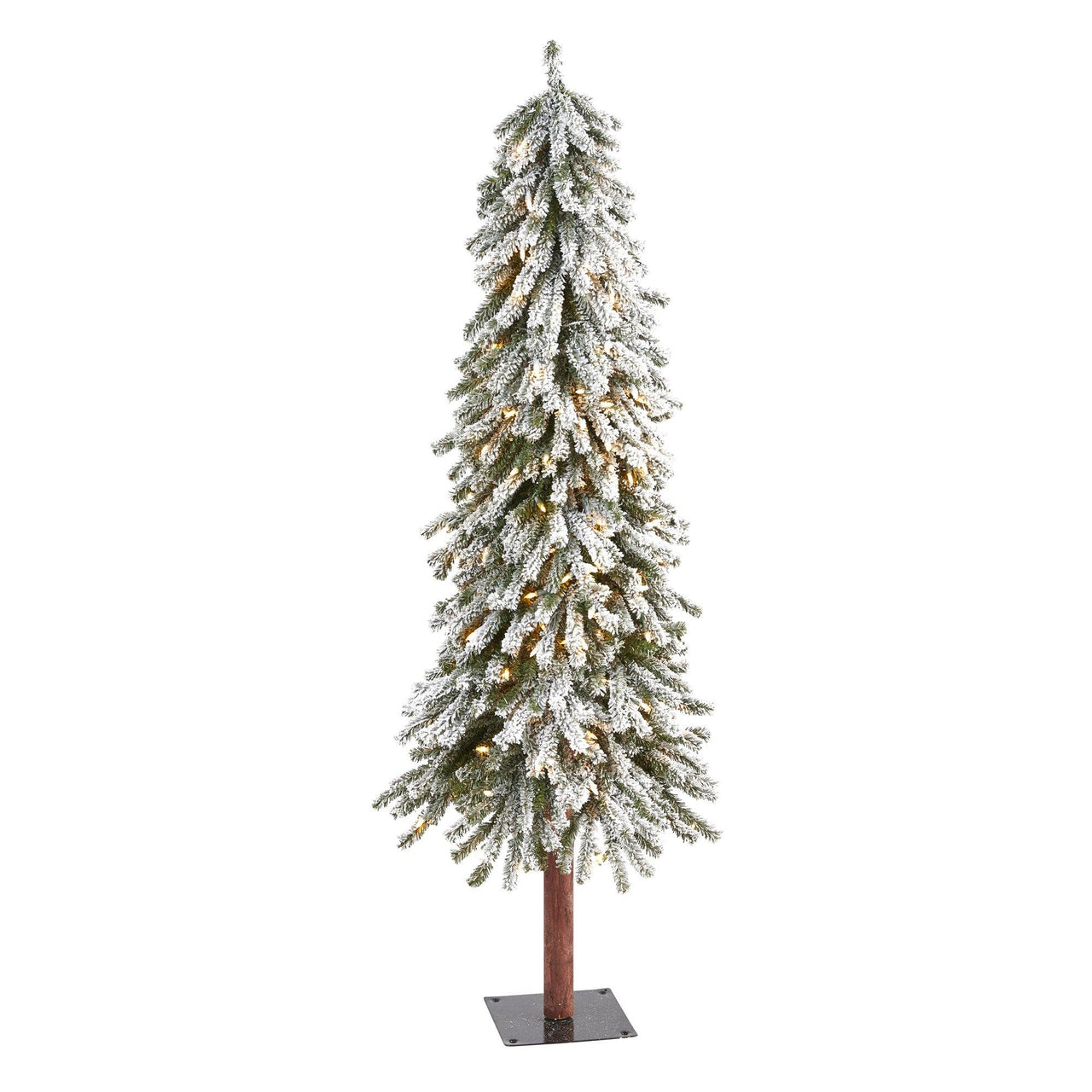 5’ Flocked Grand Alpine Artificial Christmas Tree with 200 Clear Lights and 469 Bendable Branches on Natural Trunk