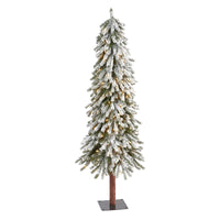 Thumbnail for 5’ Flocked Grand Alpine Artificial Christmas Tree with 200 Clear Lights and 469 Bendable Branches on Natural Trunk