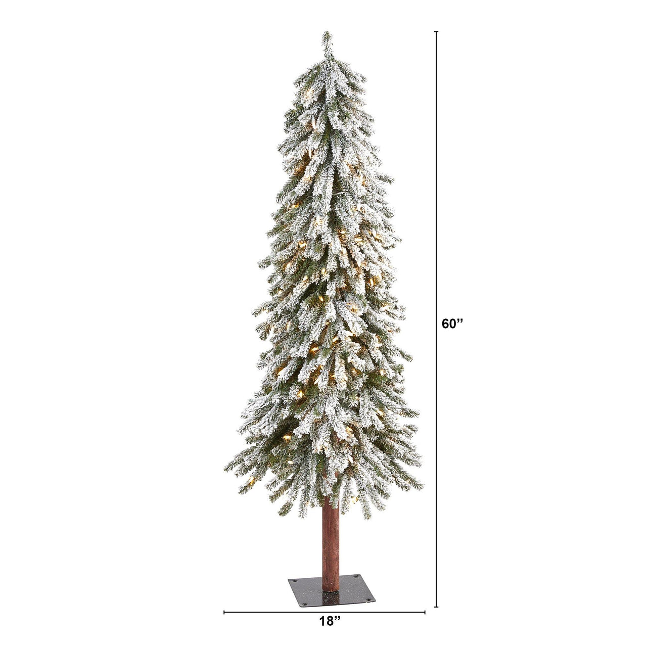 5’ Flocked Grand Alpine Artificial Christmas Tree with 200 Clear Lights and 469 Bendable Branches on Natural Trunk - The Fox Decor
