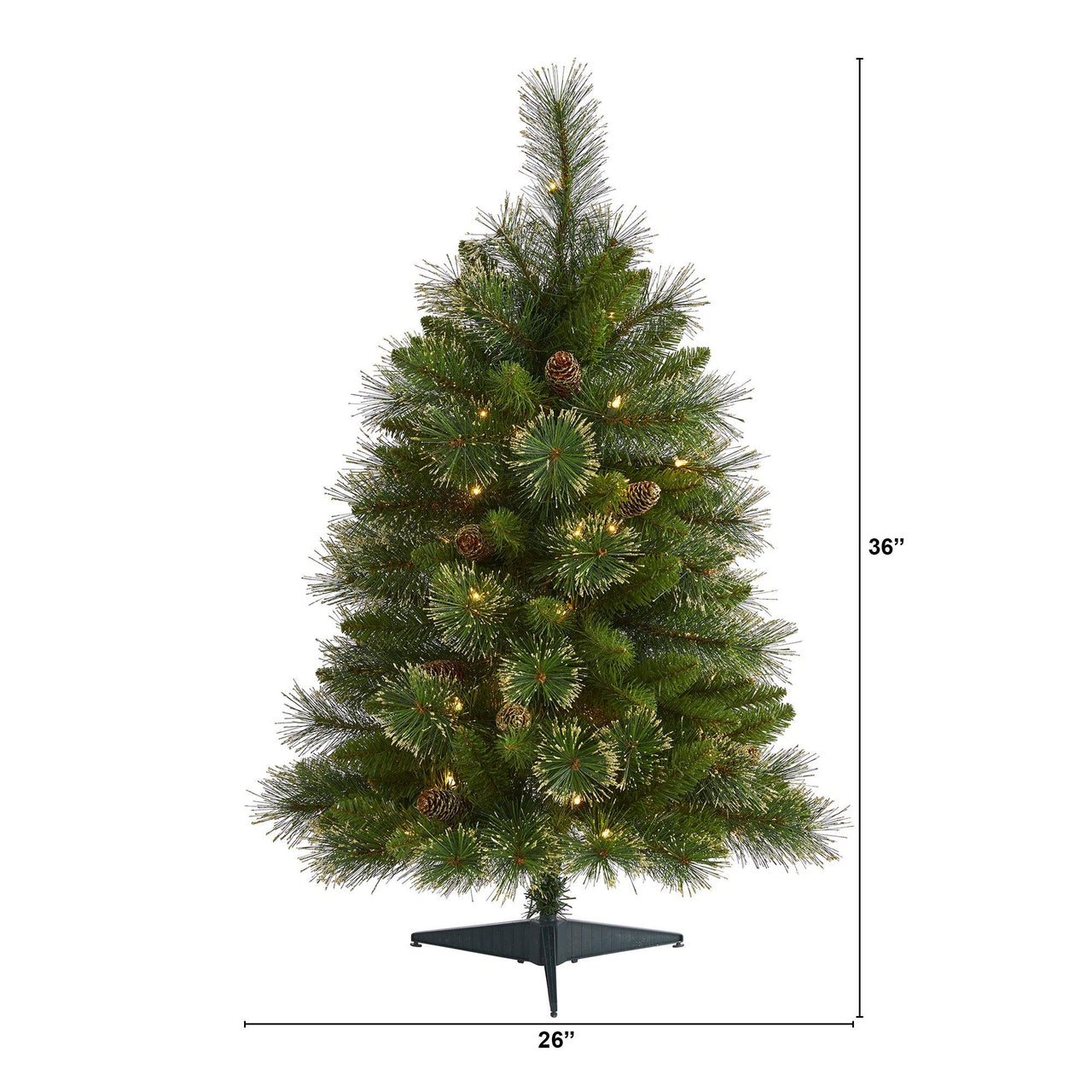 3’ Golden Tip Washington Pine Artificial Christmas Tree with 50 Clear Lights, Pine Cones and 148 Bendable Branches - The Fox Decor