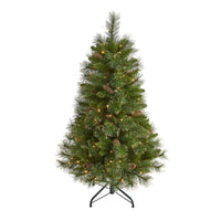 Thumbnail for 4’ Golden Tip Washington Pine Artificial Christmas Tree with 100 Clear Lights, Pine Cones and 336 Bendable Branches