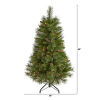 Thumbnail for 4’ Golden Tip Washington Pine Artificial Christmas Tree with 100 Clear Lights, Pine Cones and 336 Bendable Branches - The Fox Decor
