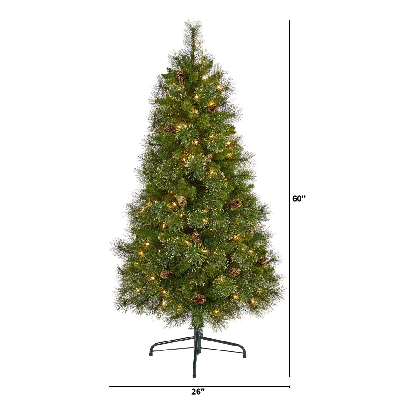 5’ Golden Tip Washington Pine Artificial Christmas Tree with 150 Clear Lights, Pine Cones and 432 Bendable Branches - The Fox Decor