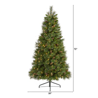 Thumbnail for 6’ Golden Tip Washington Pine Artificial Christmas Tree with 250 Clear Lights, Pine Cones and 750 Bendable Branches - The Fox Decor
