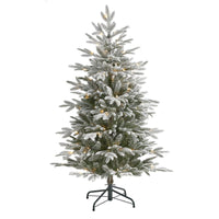 Thumbnail for 4.5’ Flocked Manchester Spruce Artificial Christmas Tree with 100 Lights and 357 Bendable Branches