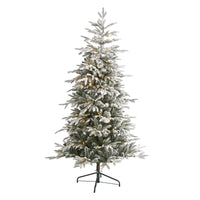 Thumbnail for 6.5’ Flocked Manchester Spruce Artificial Christmas Tree with 300 Lights and 781 Bendable Branches