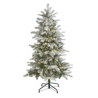 Thumbnail for 5’ Slim Flocked Nova Scotia Spruce Artificial Christmas Tree with 150 Warm White LED Lights and 433 Bendable Branches