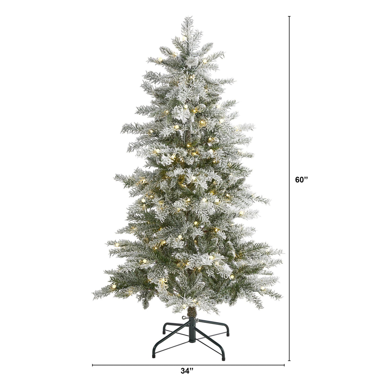 5’ Slim Flocked Nova Scotia Spruce Artificial Christmas Tree with 150 Warm White LED Lights and 433 Bendable Branches - The Fox Decor