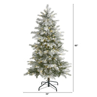 Thumbnail for 5’ Slim Flocked Nova Scotia Spruce Artificial Christmas Tree with 150 Warm White LED Lights and 433 Bendable Branches - The Fox Decor