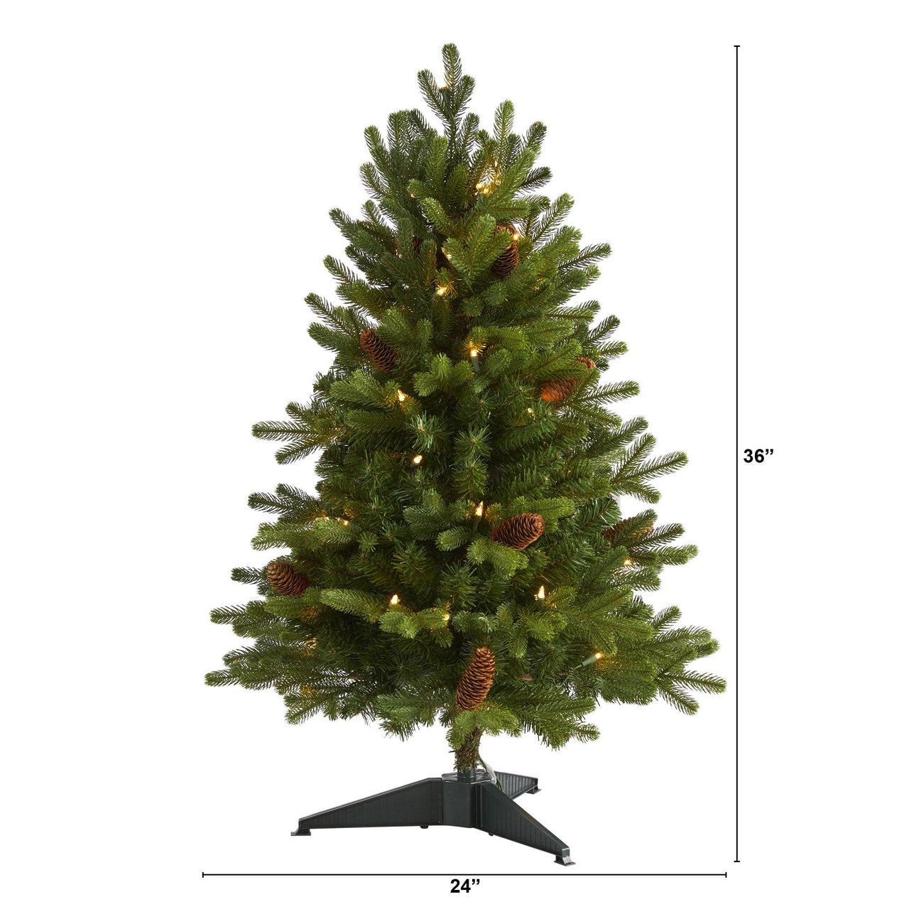 3’ Yukon Mountain Fir Artificial Christmas Tree with 50 Clear Lights and Pine Cones - The Fox Decor