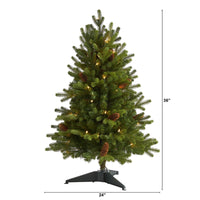 Thumbnail for 3’ Yukon Mountain Fir Artificial Christmas Tree with 50 Clear Lights and Pine Cones - The Fox Decor