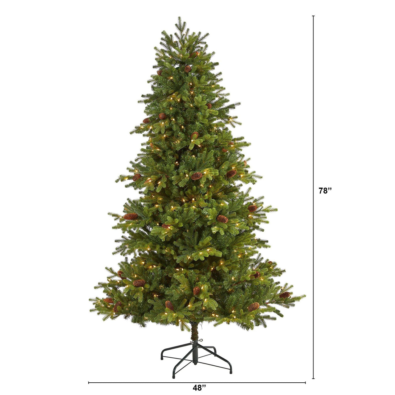 6.5’ Yukon Mountain Fir Artificial Christmas Tree with 450 Clear Lights, Pine Cones and 1236 Bendable Branches - The Fox Decor