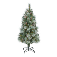 Thumbnail for 4’ Frosted Tip British Columbia Mountain Pine Artificial Christmas Tree with 100 Clear Lights, Pine Cones and 228 Bendable Branches