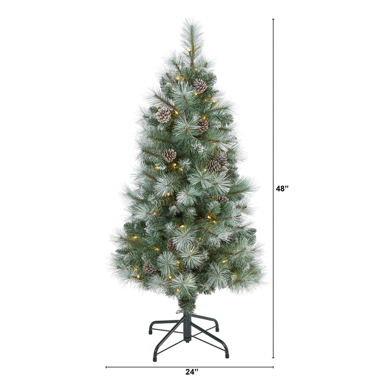 4’ Frosted Tip British Columbia Mountain Pine Artificial Christmas Tree with 100 Clear Lights, Pine Cones and 228 Bendable Branches - The Fox Decor