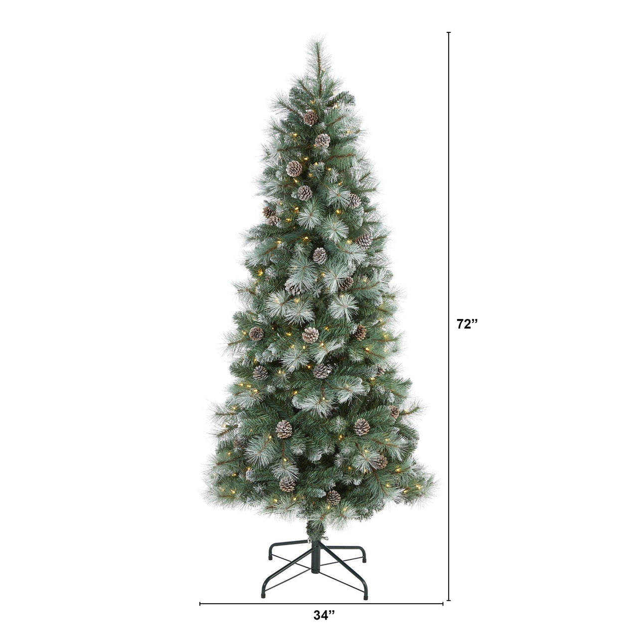 6’ Frosted Tip British Columbia Mountain Pine Artificial Christmas Tree with 250 Clear Lights, Pine Cones and 588 Bendable Branches - The Fox Decor