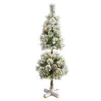 Thumbnail for 3’ Flocked Artificial Christmas Tree Topiary with 50 Warm White LED Lights and Pine Cones