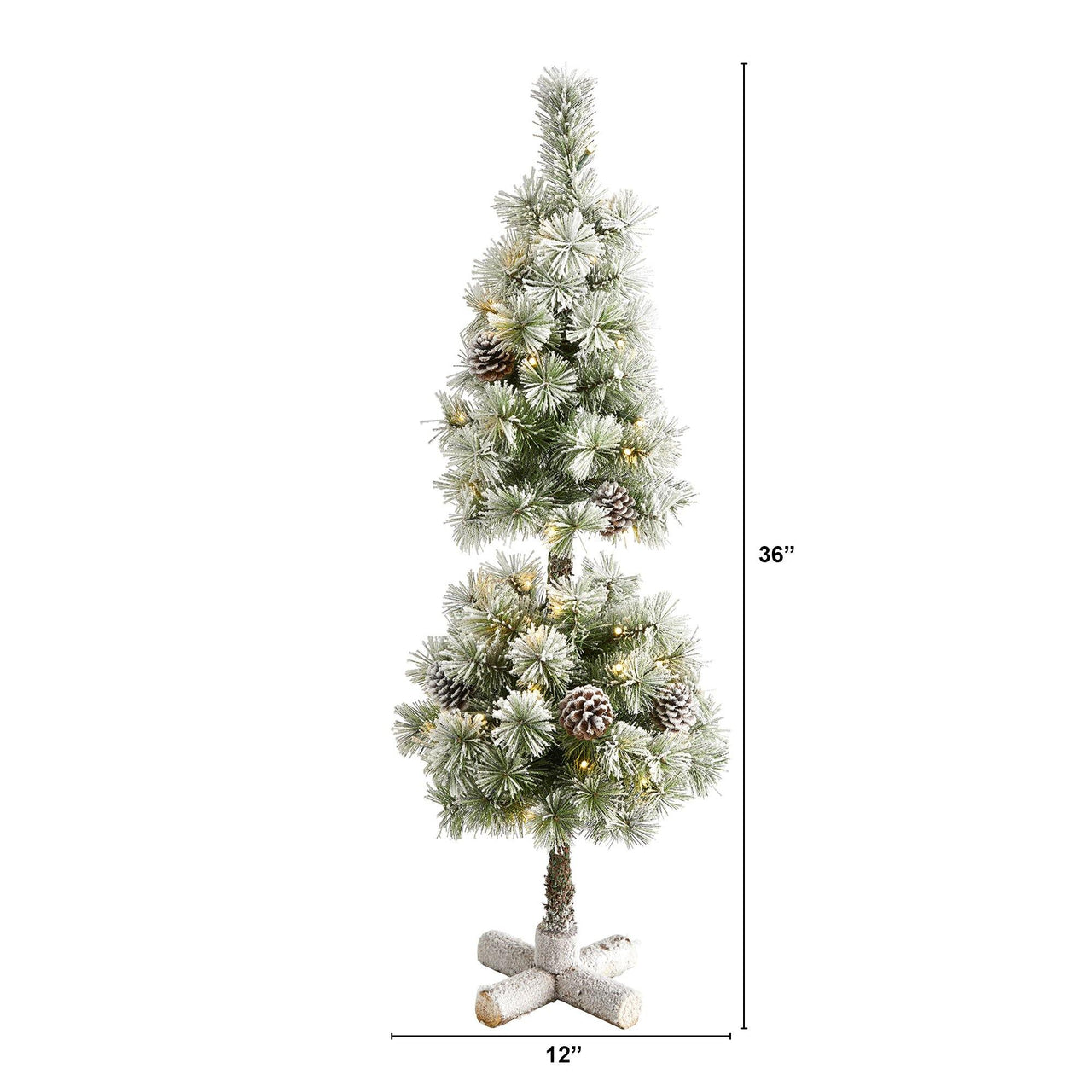 3’ Flocked Artificial Christmas Tree Topiary with 50 Warm White LED Lights and Pine Cones - The Fox Decor