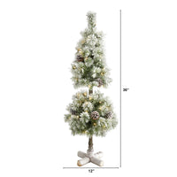 Thumbnail for 3’ Flocked Artificial Christmas Tree Topiary with 50 Warm White LED Lights and Pine Cones - The Fox Decor