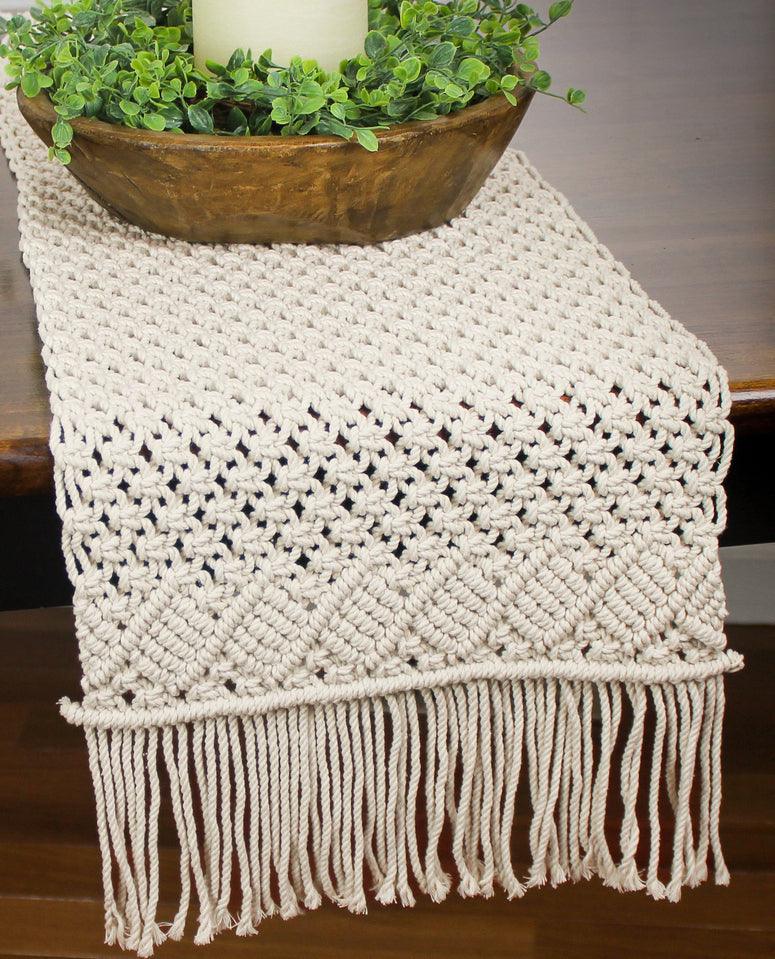 Macrame Natural Table Runner 45 In T4011012 - The Fox Decor