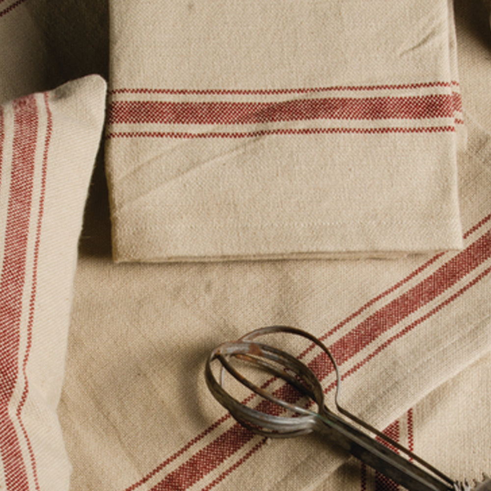 Grain Sack Barn Red Grain Sack Stripe Barn Red 45" Table Runner T4164017 - The Fox Decor
