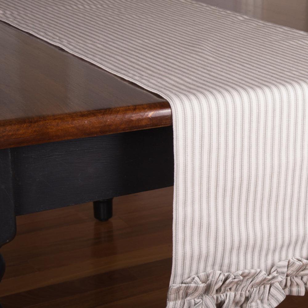 Grey Ticking Ruffle Table Runner T4179087 - The Fox Decor