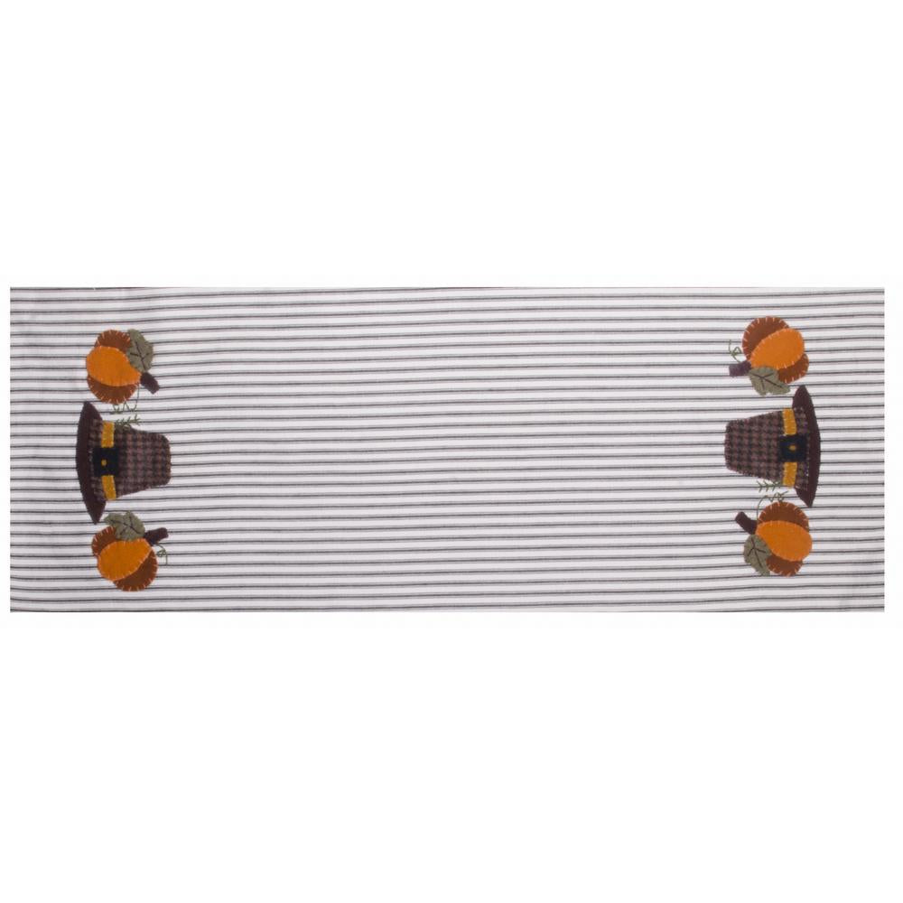 Pilgrim Pumpkin 14" X 36" Black White Ticking TRRE0254 - The Fox Decor