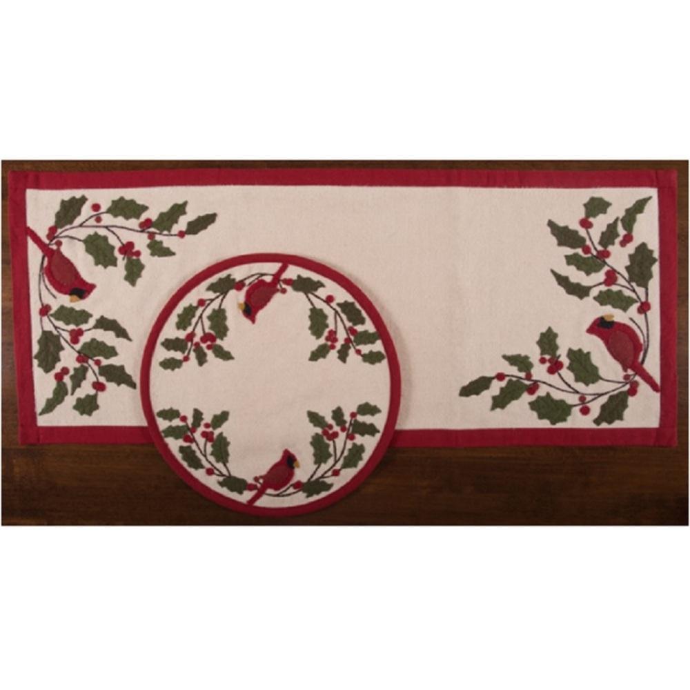 Cardinal Holly Felt Table Runner TRRE0333 - The Fox Decor