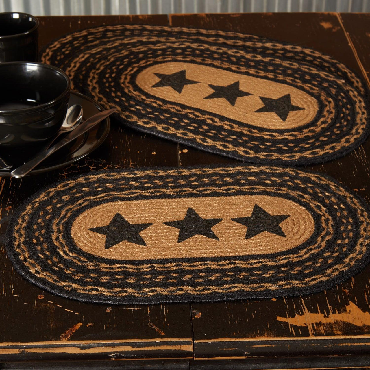 Farmhouse Jute Braided Placemats Stencil Stars Set of 6 - The Fox Decor