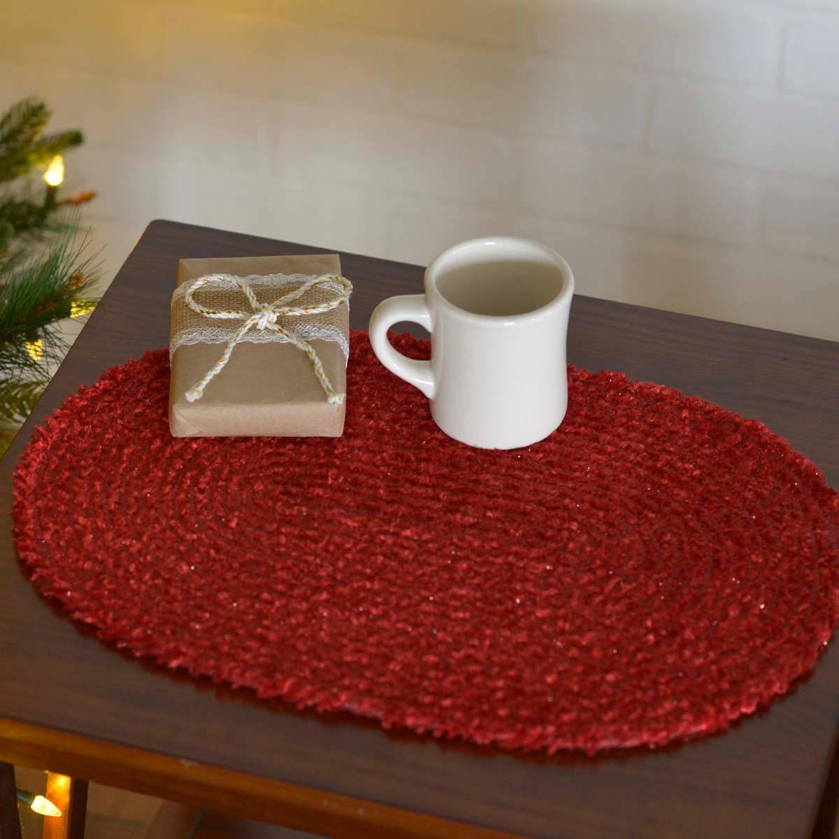 Dyani Red Jute Braided Placemat Set of 6 VHC Brands - The Fox Decor