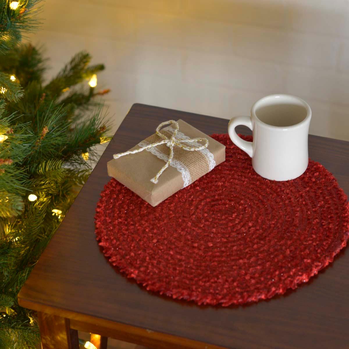 Dyani Red 13" Jute Braided Tablemat Set of 6 VHC Brands - The Fox Decor
