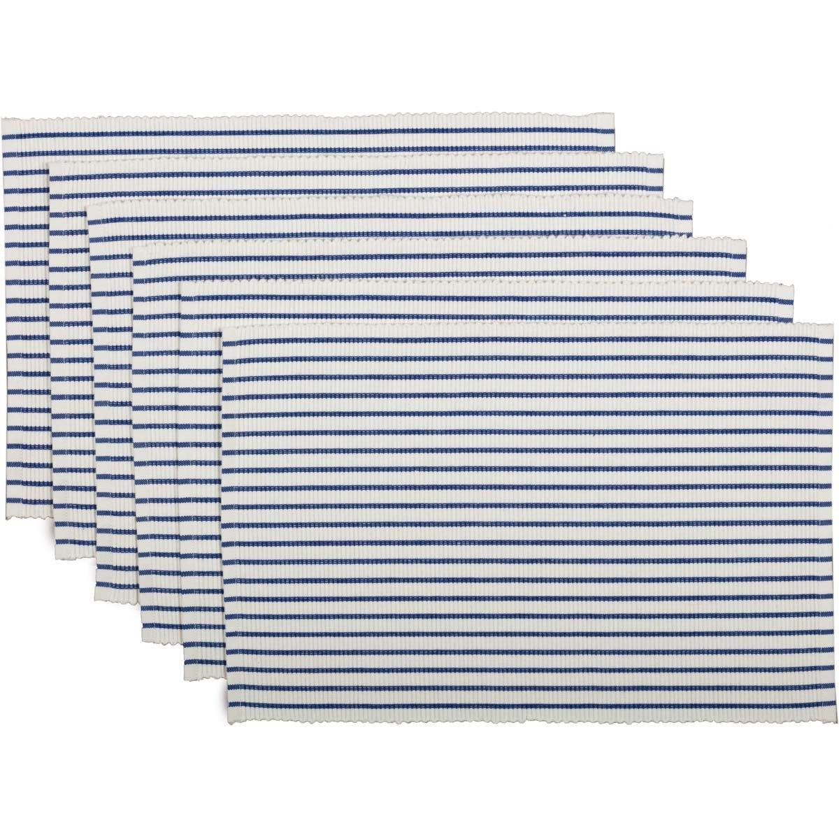 Audrey Blue Ribbed Placemat Set of 6 VHC Brands - The Fox Decor