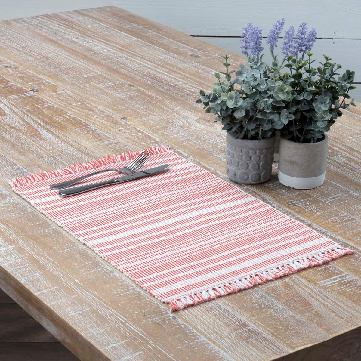 Madeline Red Ribbed Placemat Set of 6 VHC Brands - The Fox Decor