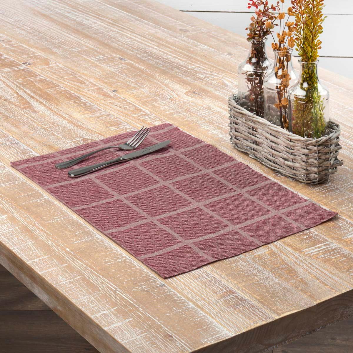 Julie Red Plaid Placemat Set of 6 12x18 VHC Brands - The Fox Decor