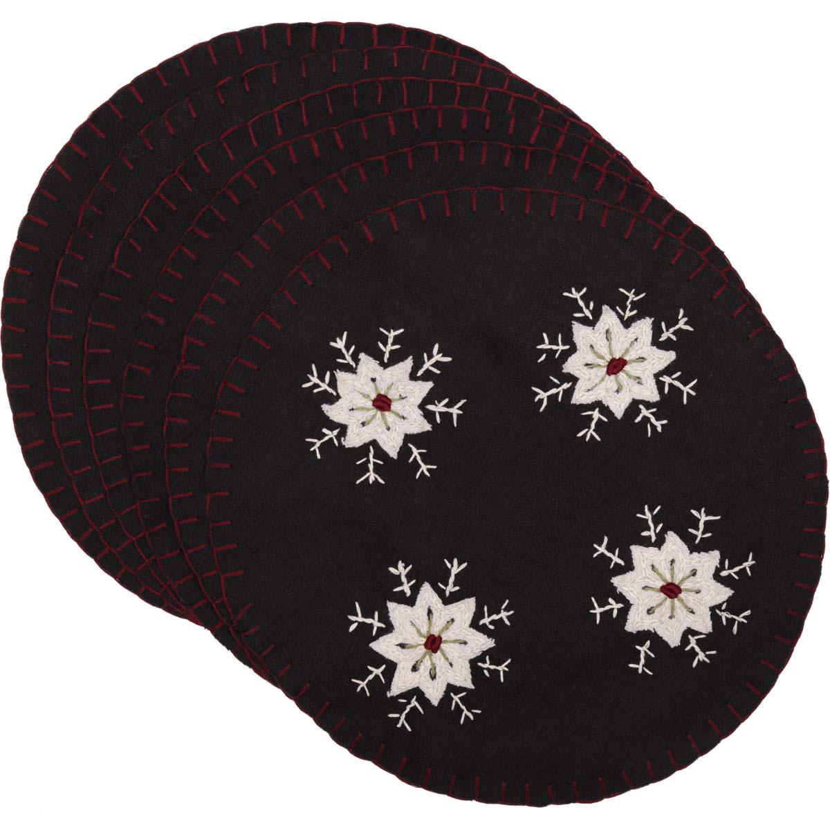 Christmas Snowflake Tablemat Felt Embroidered 13 Set of 6 VHC Brands