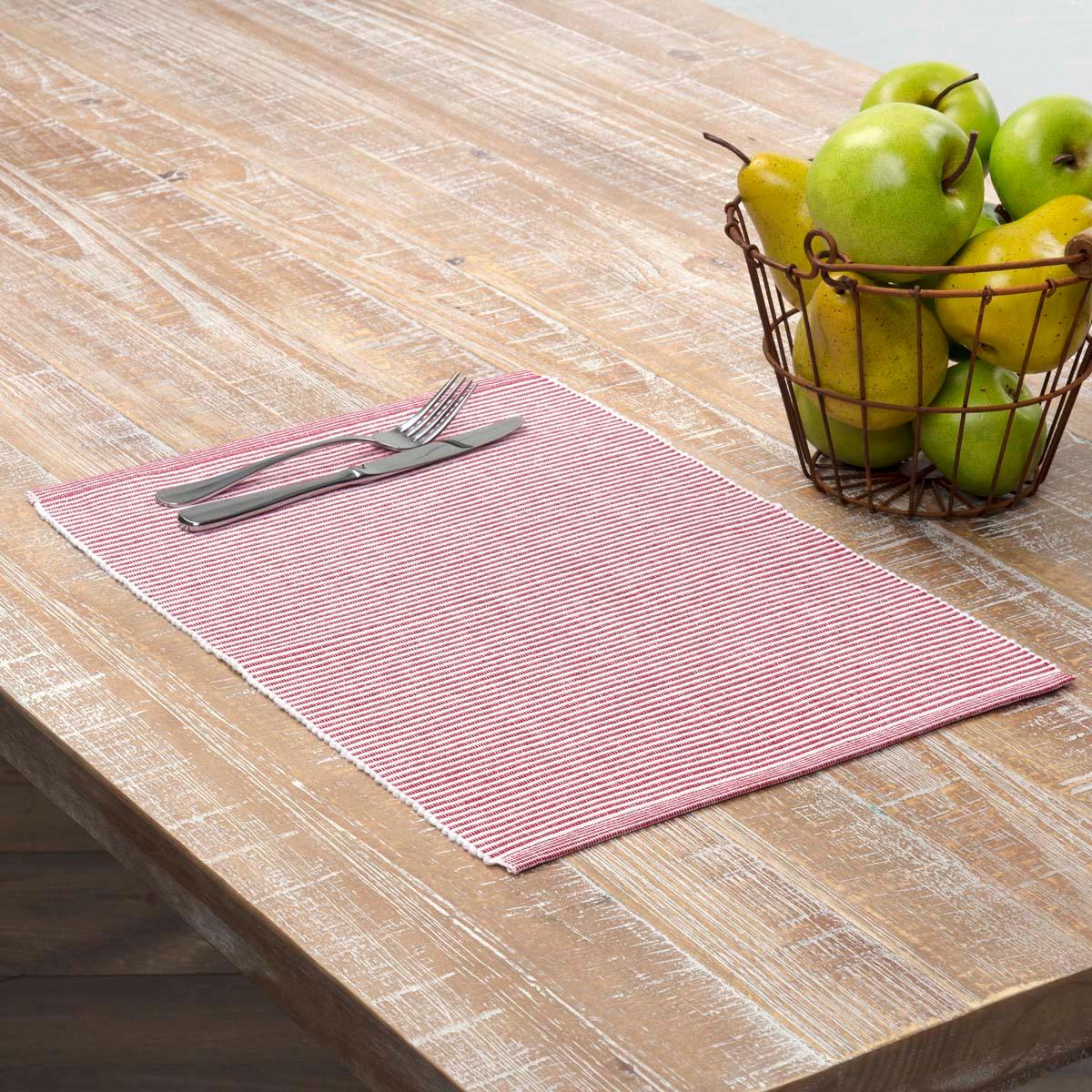 Ashton Red Ribbed Placemat Set of 6 VHC Brands - The Fox Decor