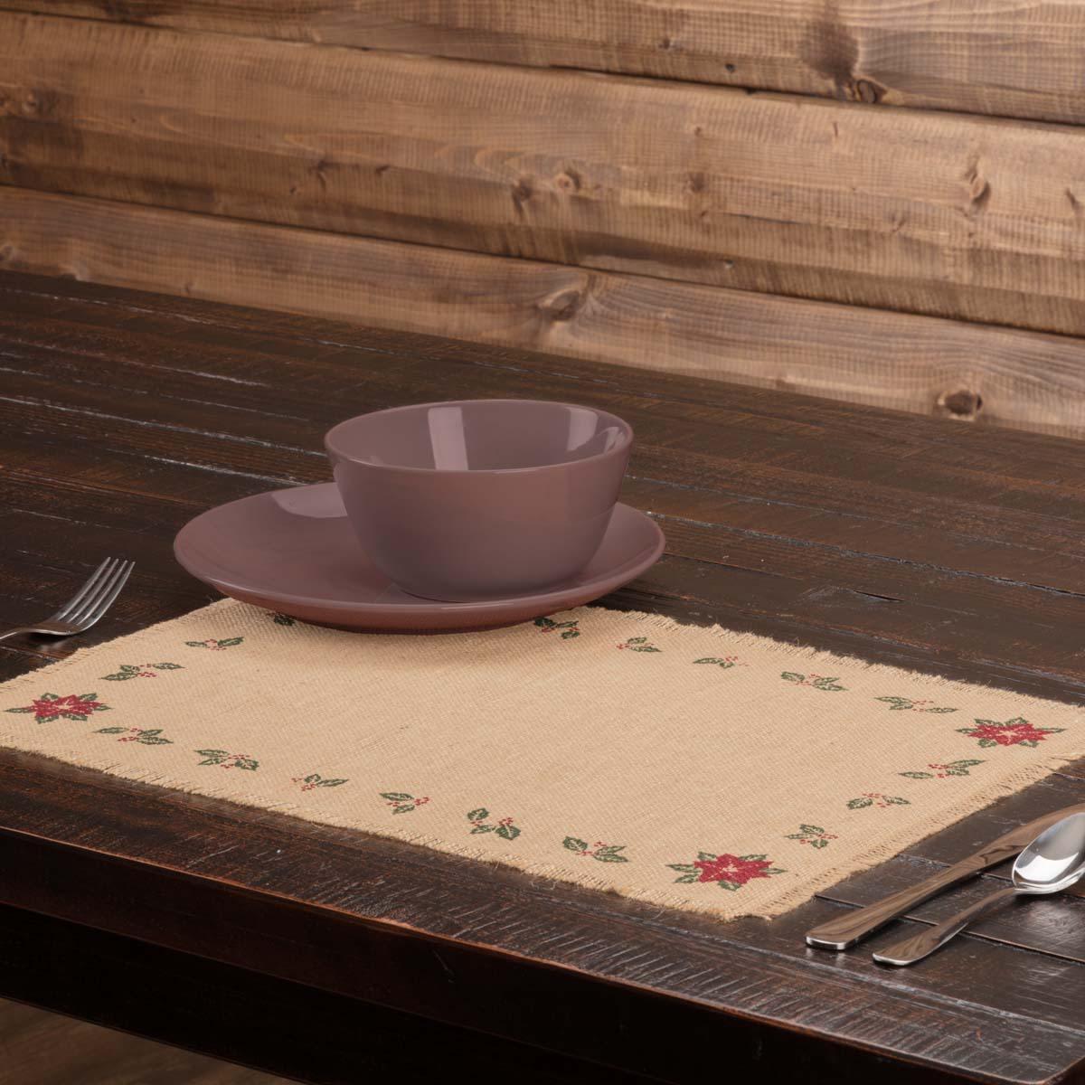 Jute Burlap Poinsettia Placemat Set of 6 VHC Brands - The Fox Decor