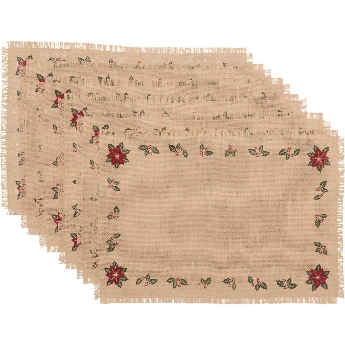 Jute Burlap Poinsettia Placemat Set of 6 VHC Brands - The Fox Decor