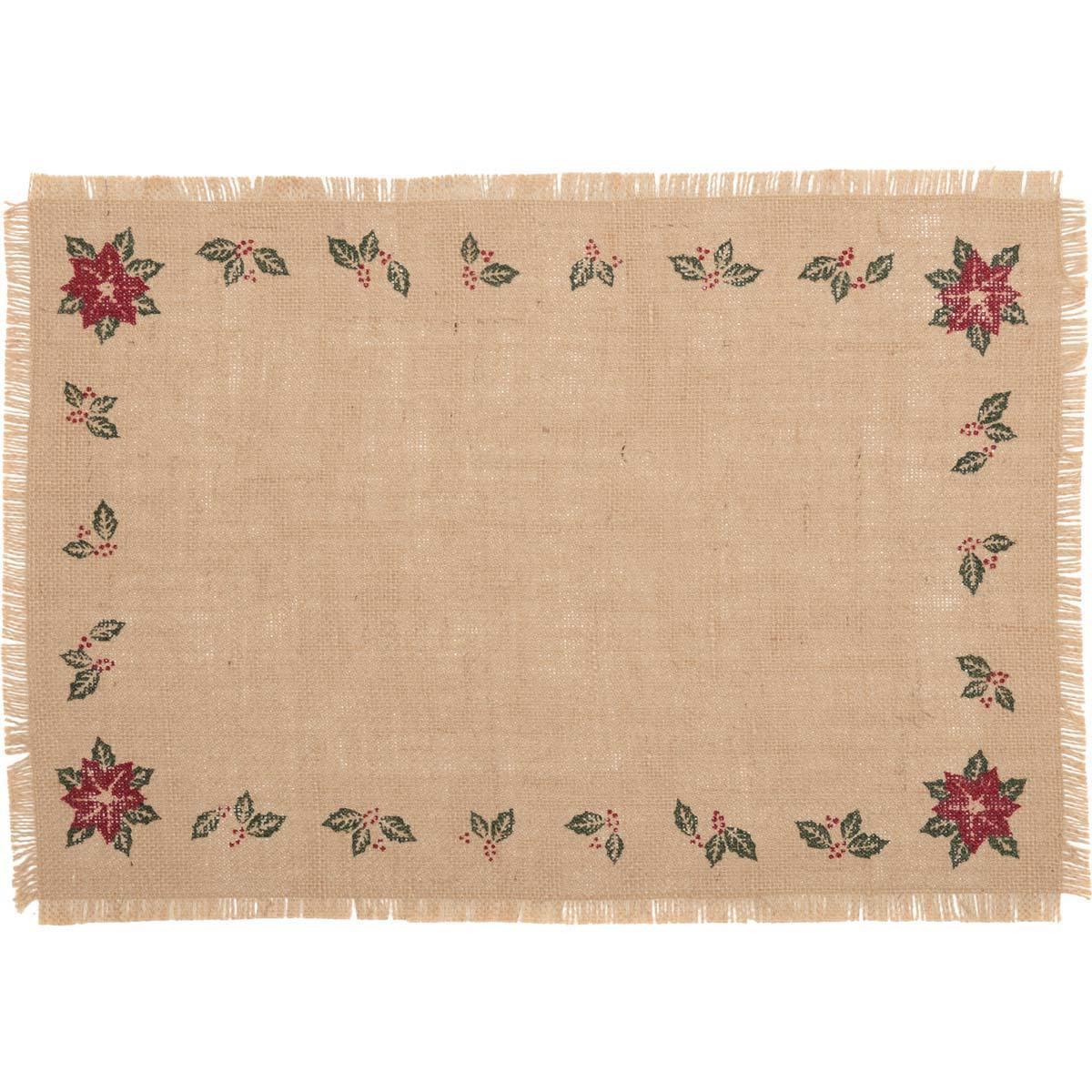 Jute Burlap Poinsettia Placemat Set of 6 VHC Brands - The Fox Decor