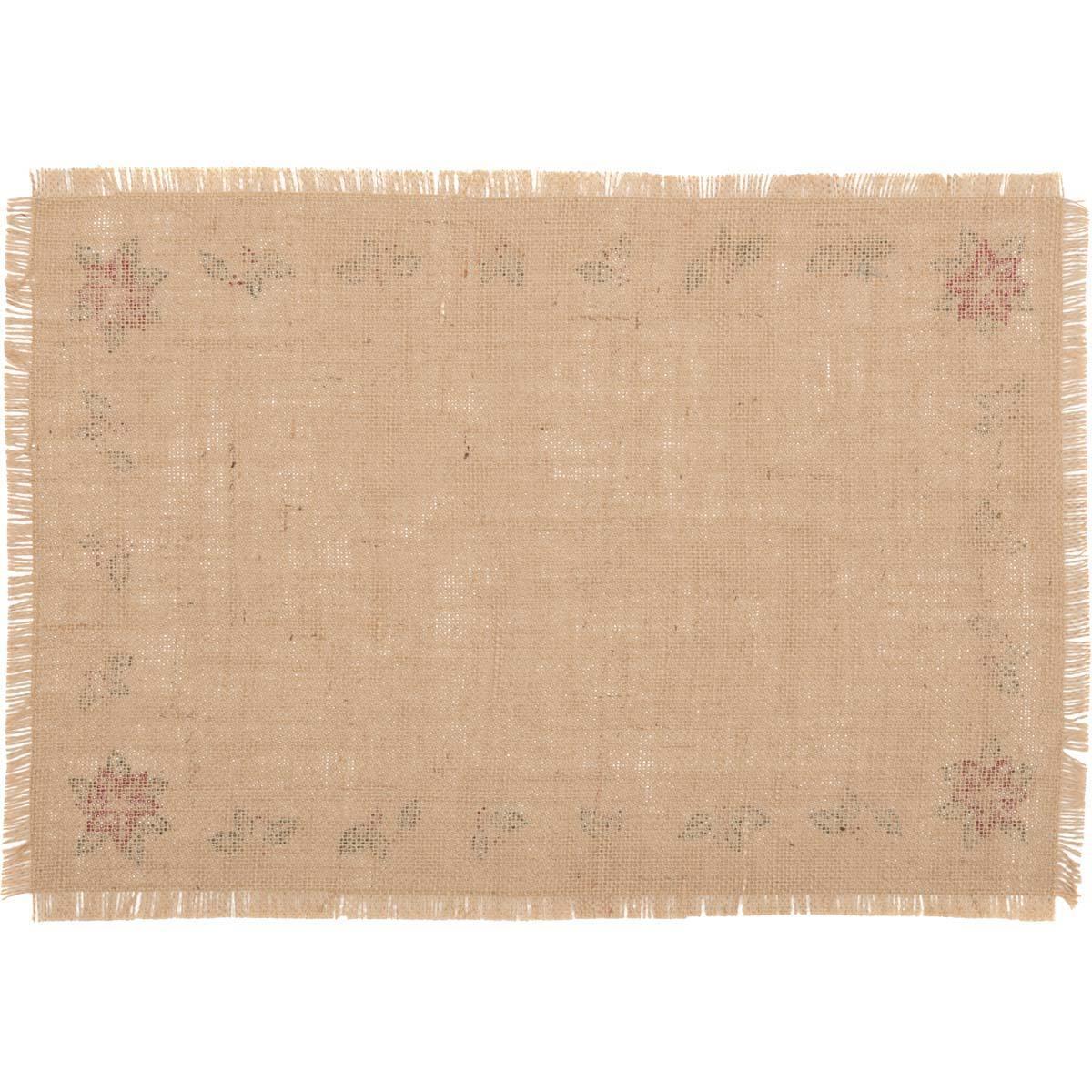 Jute Burlap Poinsettia Placemat Set of 6 VHC Brands - The Fox Decor